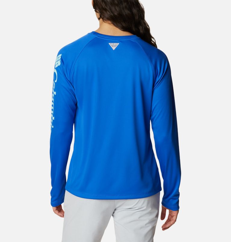 Women’s PFG Tidal Tee II Long Sleeve Shirt, Color: Blue Macaw, Gulf Stream Logo, image 2