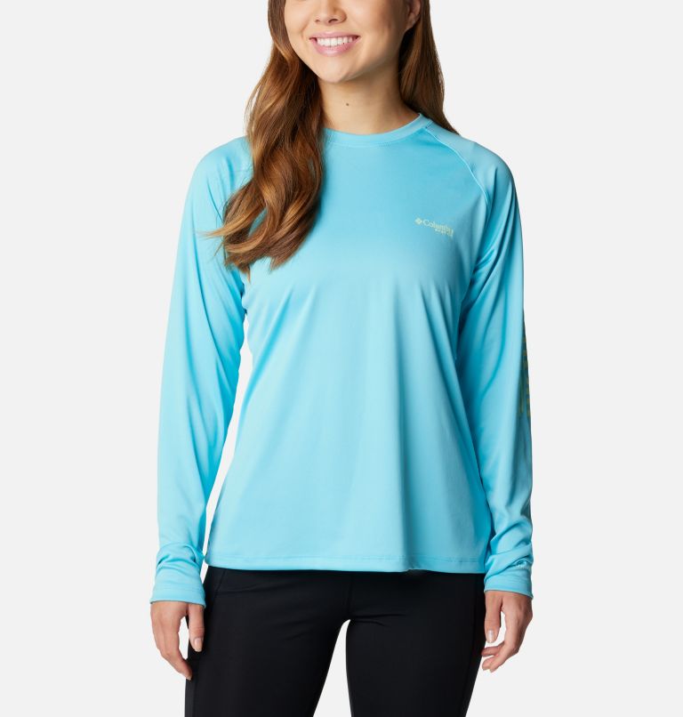 Thumbnail: Women’s PFG Tidal Tee II Long Sleeve Shirt, Color: Opal Blue, Key West Logo, image 1