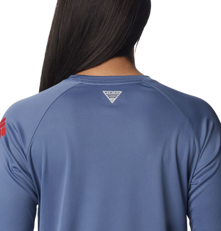 Women’s PFG Tidal Tee II Long Sleeve Shirt, Color: Bluestone, Red Spark Logo, image 5