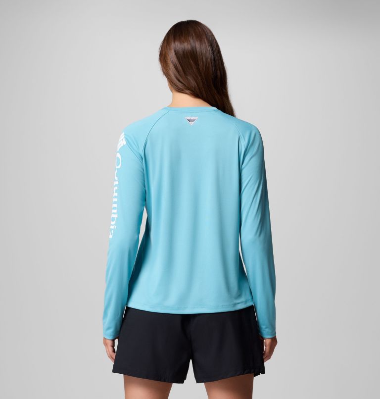 Women's PFG Tidal Tee II Long Sleeve Shirt, Color: Vintage Blue, White Logo, image 3