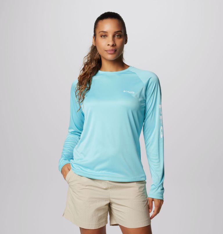 Women’s PFG Tidal Tee II Long Sleeve Shirt, Color: Clear Blue, White Logo, image 1