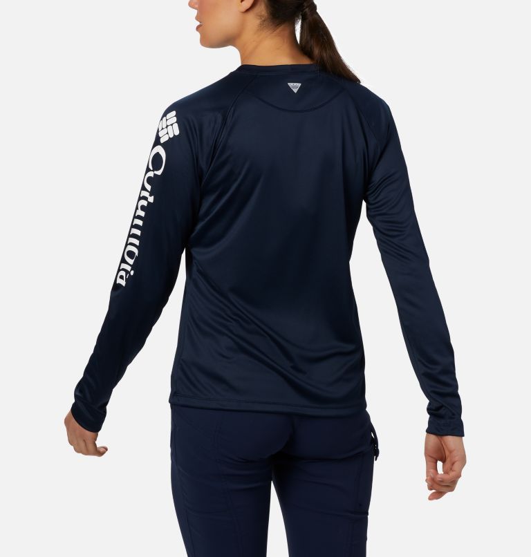 Women’s PFG Tidal Tee II Long Sleeve Shirt, Color: Collegiate Navy, White Logo, image 5