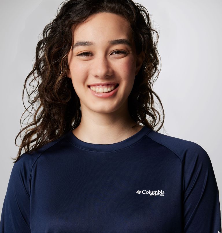 Women's PFG Tidal Tee II Long Sleeve Shirt, Color: Collegiate Navy, White Logo, image 5