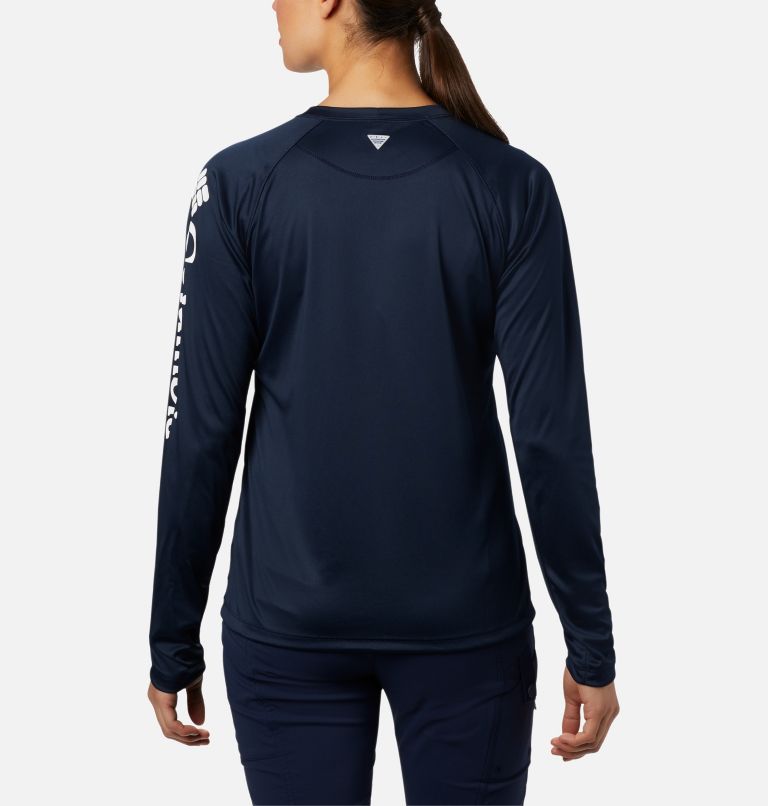 Women’s PFG Tidal Tee II Long Sleeve Shirt, Color: Collegiate Navy, White Logo, image 2