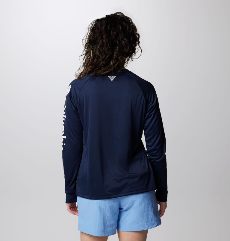 Women's PFG Tidal Tee II Long Sleeve Shirt, Color: Collegiate Navy, White Logo, image 2