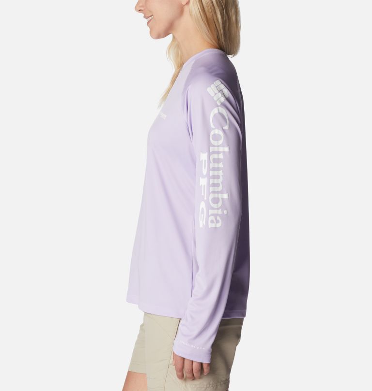 Women’s PFG Tidal Tee II Long Sleeve Shirt, Color: Soft Violet, White Logo, image 3