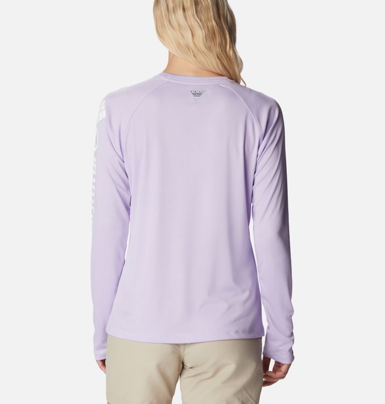 Women’s PFG Tidal Tee II Long Sleeve Shirt, Color: Soft Violet, White Logo, image 2