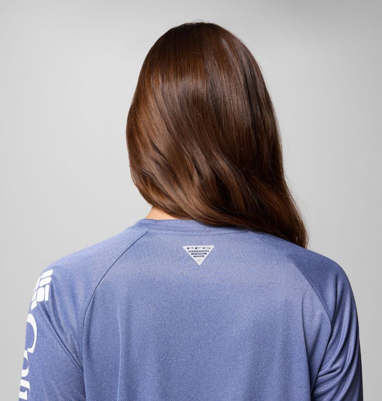 Women's PFG Tidal Tee II Long Sleeve Shirt, Color: Bluebell Heather, White Logo, image 6