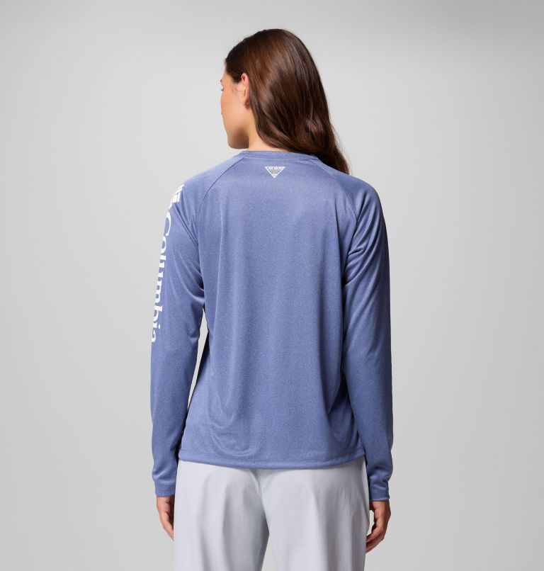 Women's PFG Tidal Tee II Long Sleeve Shirt, Color: Bluebell Heather, White Logo, image 3