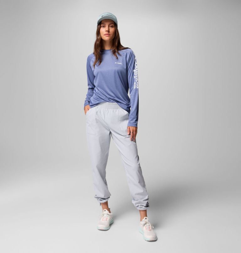Women's PFG Tidal Tee II Long Sleeve Shirt, Color: Bluebell Heather, White Logo, image 2