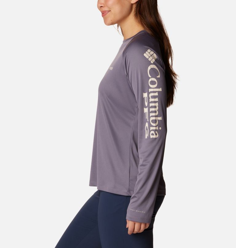 Women’s PFG Tidal Tee II Long Sleeve Shirt, Color: Granite Purple, Stone Logo, image 3