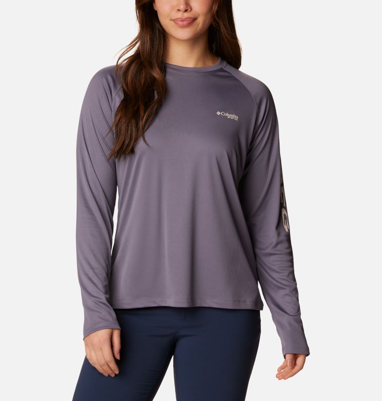 Women’s PFG Tidal Tee II Long Sleeve Shirt, Color: Granite Purple, Stone Logo, image 1