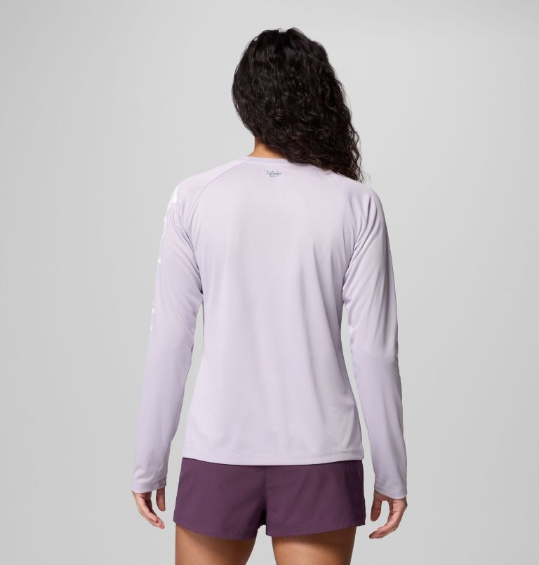 Women's PFG Tidal Tee II Long Sleeve Shirt, Color: Lavender Pearl Heather, White Logo, image 3