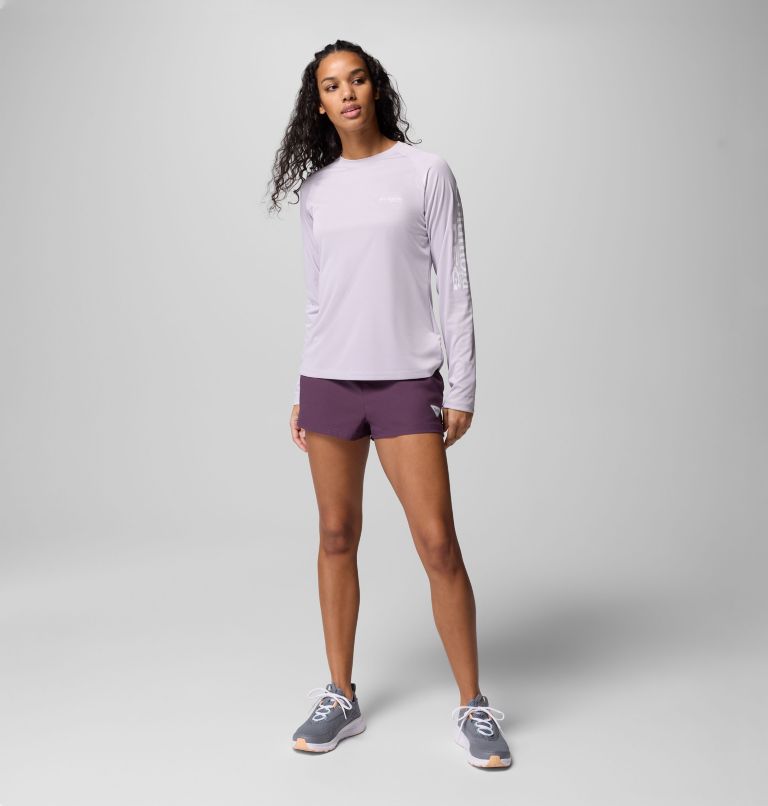 Women's PFG Tidal Tee II Long Sleeve Shirt, Color: Lavender Pearl Heather, White Logo, image 2