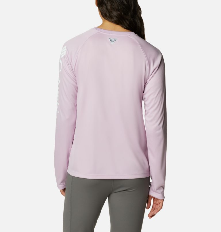 Women’s PFG Tidal Tee II Long Sleeve Shirt, Color: Aura, White Logo, image 2