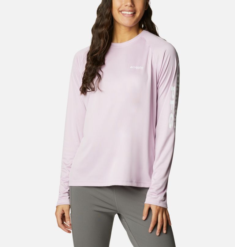 Women’s PFG Tidal Tee II Long Sleeve Shirt, Color: Aura, White Logo, image 1