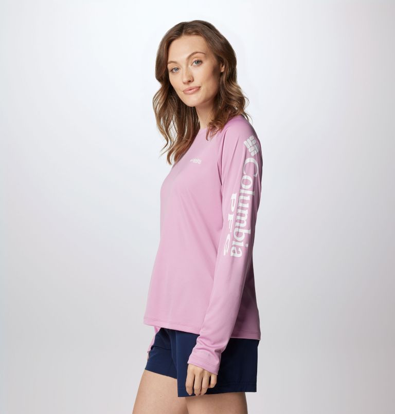 Thumbnail: Women’s PFG Tidal Tee II Long Sleeve Shirt, Color: Minuet, Tiki Pink Logo, image 4