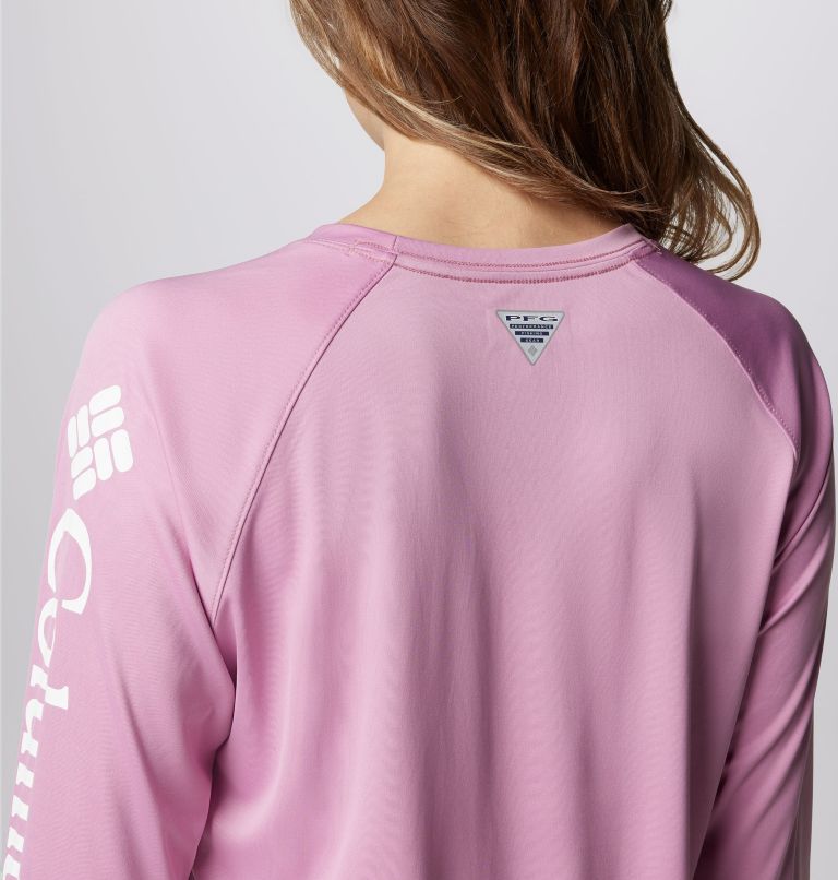 Women's PFG Tidal Tee II Long Sleeve Shirt, Color: Minuet, Tiki Pink Logo, image 6