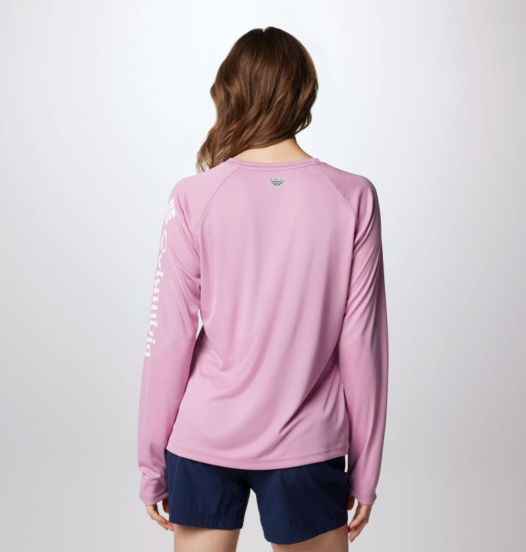 Women's PFG Tidal Tee II Long Sleeve Shirt, Color: Minuet, Tiki Pink Logo, image 2