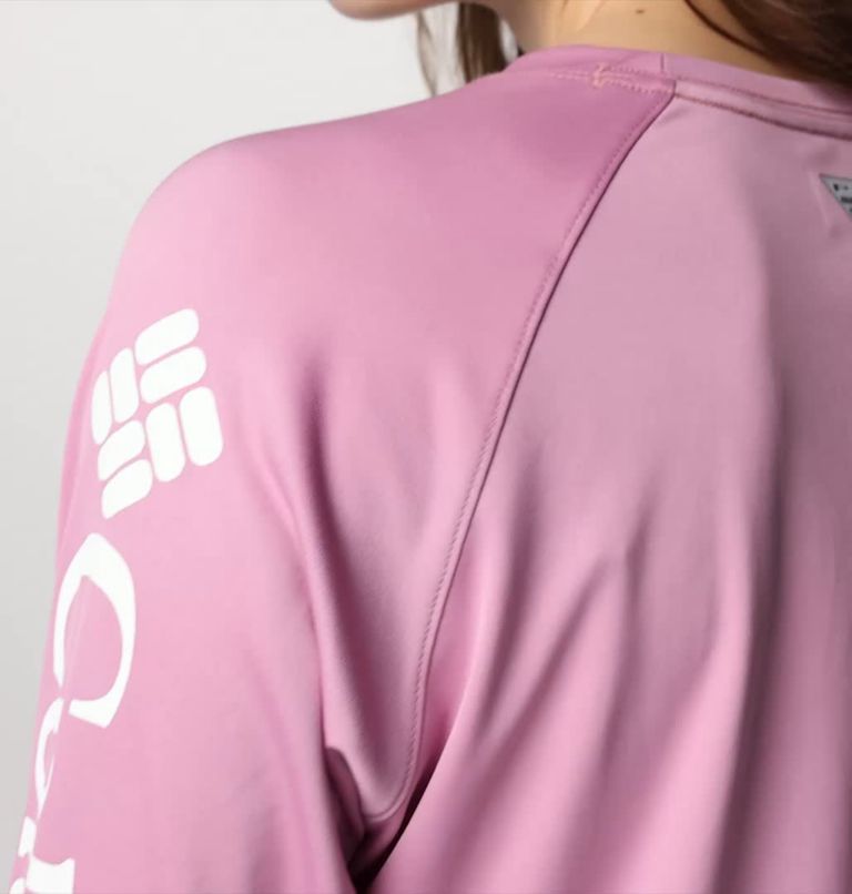 Women's PFG Tidal Tee II Long Sleeve Shirt, Color: Minuet, Tiki Pink Logo