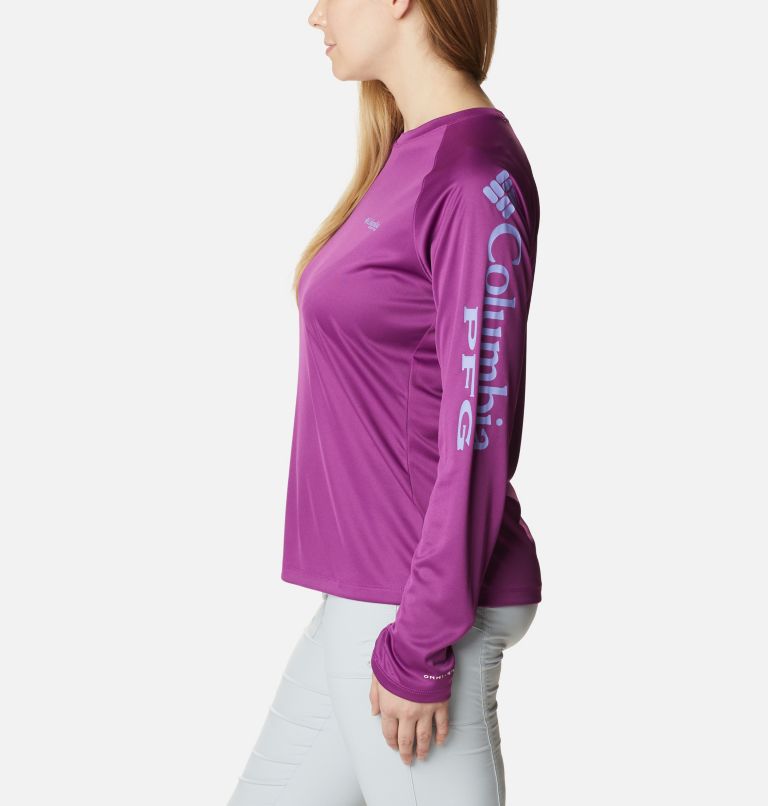 Women’s PFG Tidal Tee II Long Sleeve Shirt, Color: Berry Jam, Fairytale Logo, image 3