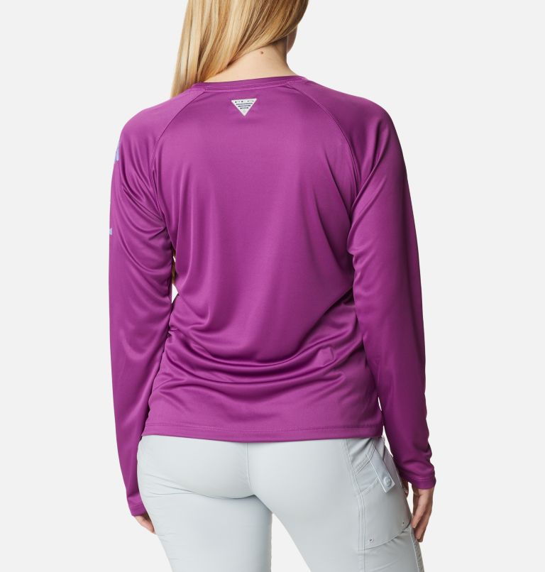 Women’s PFG Tidal Tee II Long Sleeve Shirt, Color: Berry Jam, Fairytale Logo, image 2
