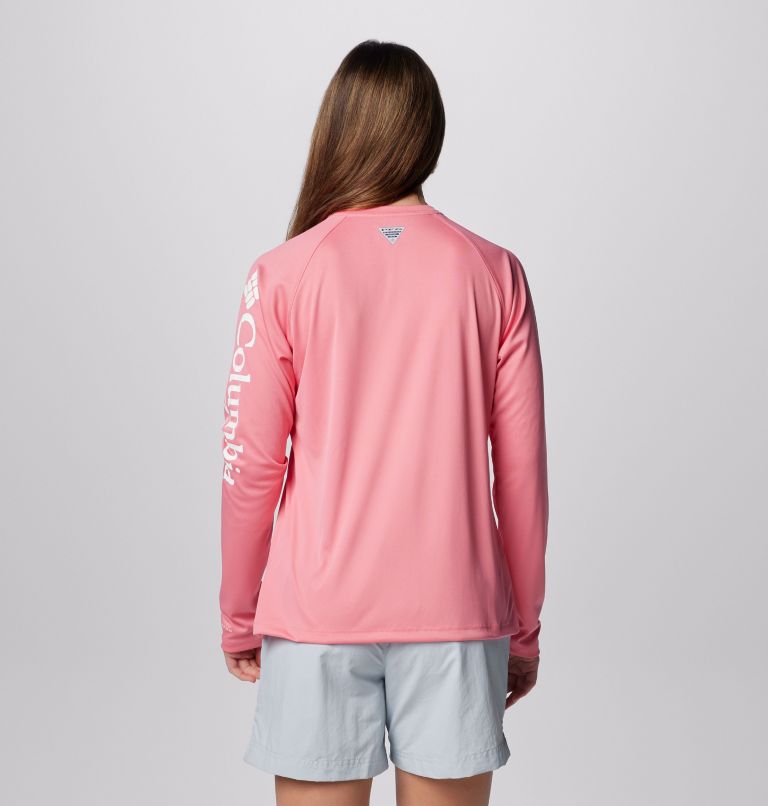 Women's PFG Tidal Tee II Long Sleeve Shirt, Color: Lollipop, White Logo, image 2