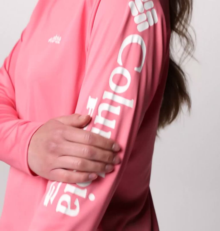 Women's PFG Tidal Tee II Long Sleeve Shirt, Color: Lollipop, White Logo