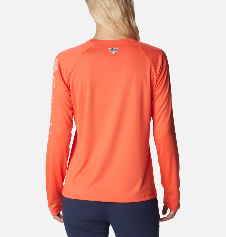 Women’s PFG Tidal Tee II Long Sleeve Shirt, Color: Corange, Light Coral Logo, image 2