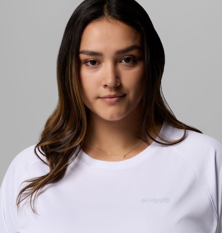 Women's PFG Tidal Tee II Long Sleeve Shirt - Plus Size, Color: White, Cirrus Grey Logo, image 5