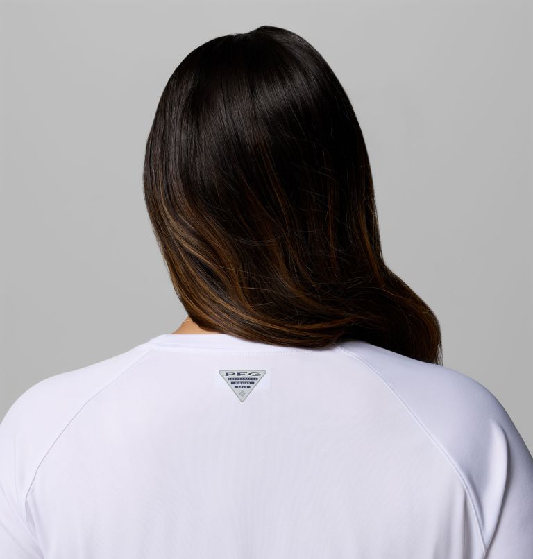 Women's PFG Tidal Tee II Long Sleeve Shirt - Plus Size, Color: White, Cirrus Grey Logo, image 6