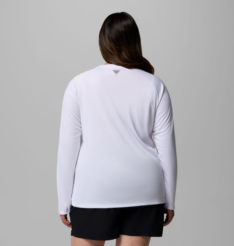 Women's PFG Tidal Tee II Long Sleeve Shirt - Plus Size, Color: White, Cirrus Grey Logo, image 3