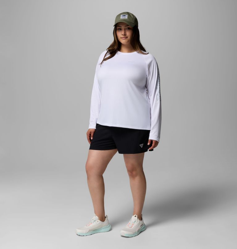 Women's PFG Tidal Tee II Long Sleeve Shirt - Plus Size, Color: White, Cirrus Grey Logo, image 2
