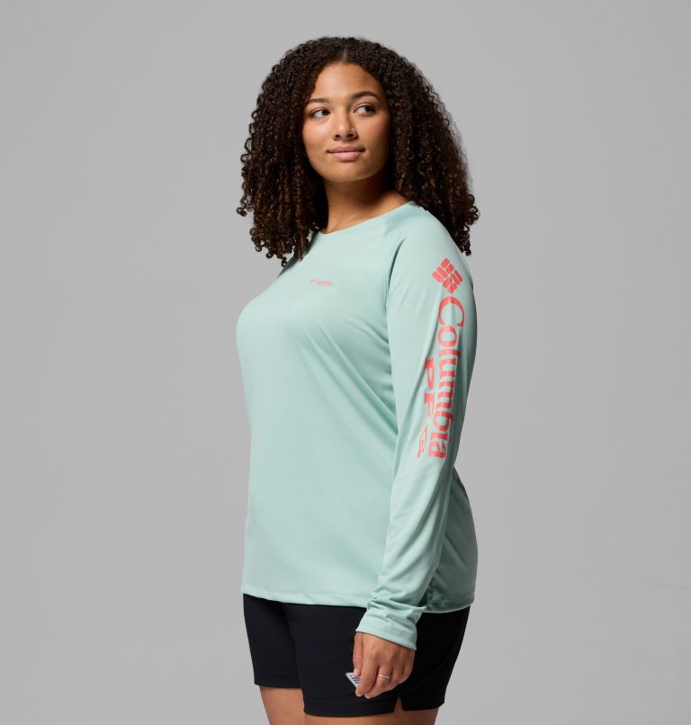 Women's PFG Tidal Tee II Long Sleeve Shirt - Plus Size, Color: Misty Jade, Melonade Logo, image 4