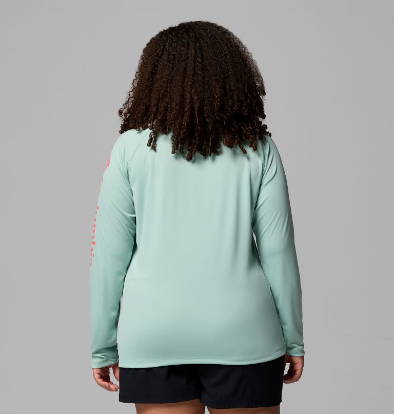 Women's PFG Tidal Tee II Long Sleeve Shirt - Plus Size, Color: Misty Jade, Melonade Logo, image 3