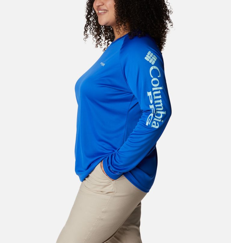 Women's PFG Tidal Tee II Long Sleeve Shirt - Plus Size, Color: Blue Macaw, Gulf Stream Logo, image 2