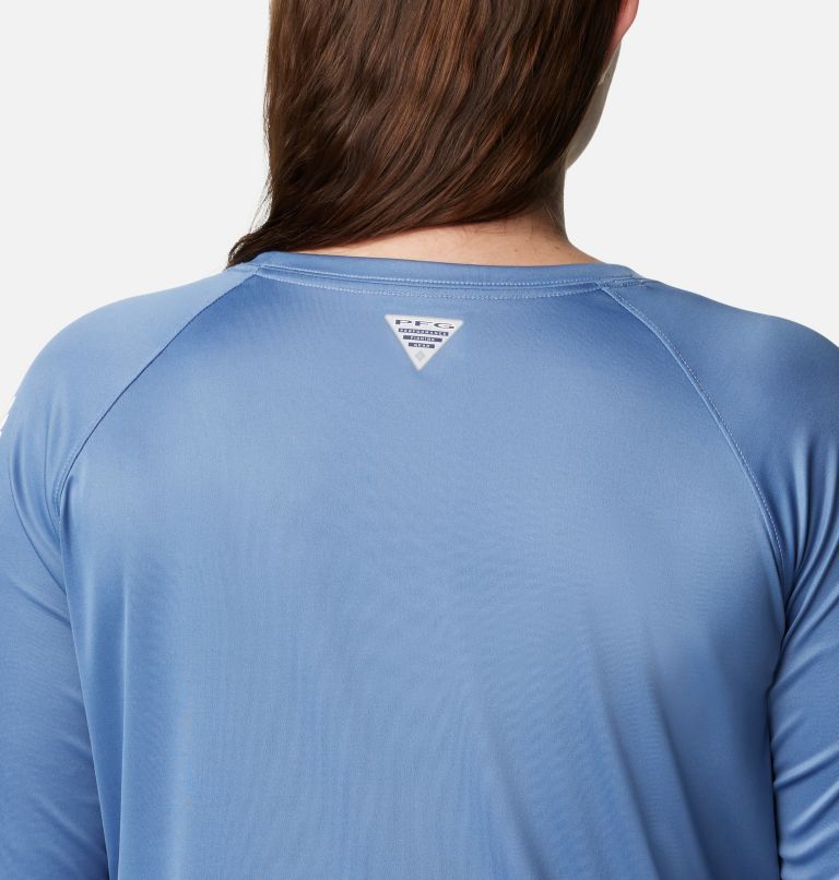 Women's PFG Tidal Tee II Long Sleeve Shirt - Plus Size, Color: Bluestone, White Logo, image 5