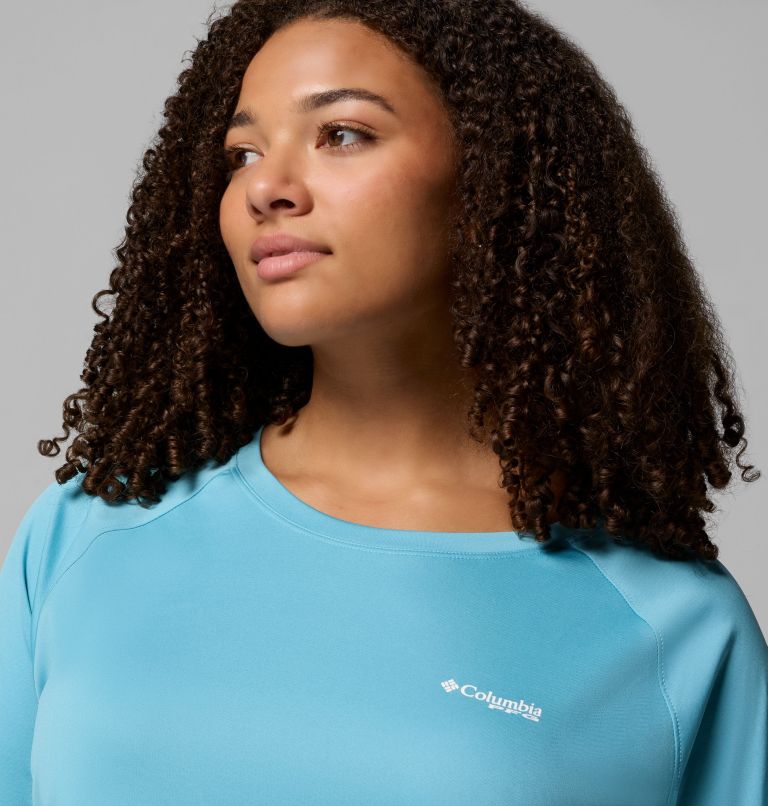 Women's PFG Tidal Tee II Long Sleeve Shirt - Plus Size, Color: Vintage Blue, White Logo, image 5