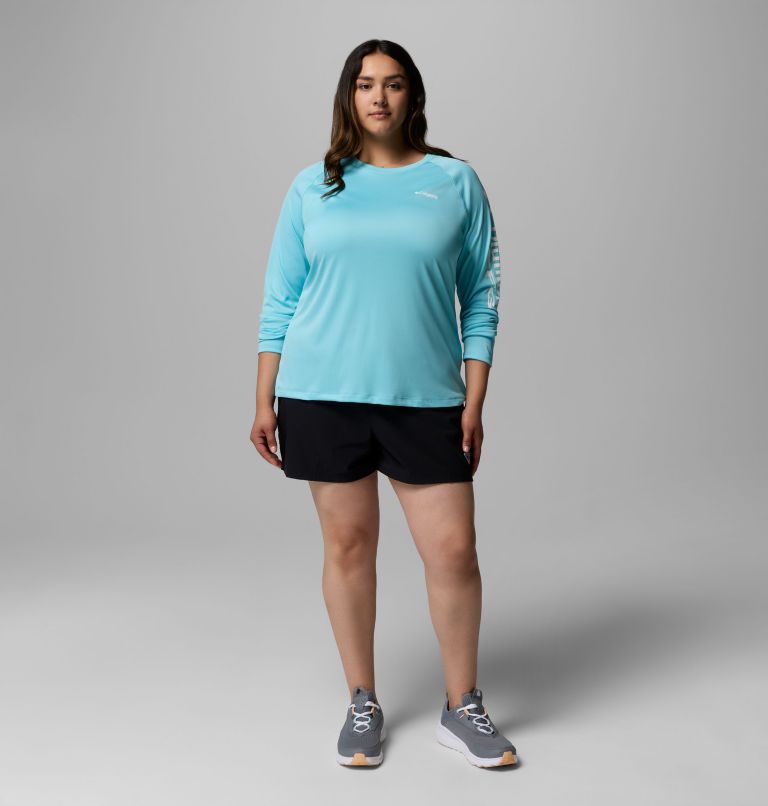 Women's PFG Tidal Tee II Long Sleeve Shirt - Plus Size, Color: Clear Blue, White Logo, image 2