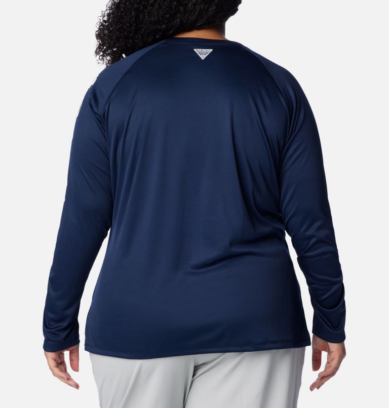 Women's PFG Tidal Tee II Long Sleeve Shirt - Plus Size, Color: Collegiate Navy, White Logo, image 2