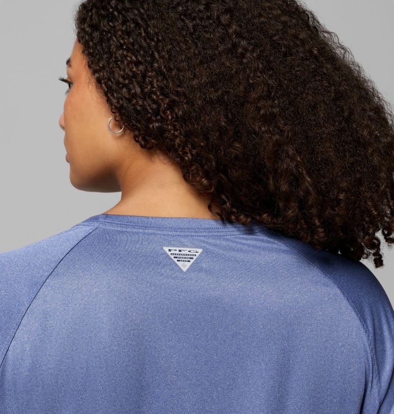 Women's PFG Tidal Tee II Long Sleeve Shirt - Plus Size, Color: Bluebell Heather, White Logo, image 6