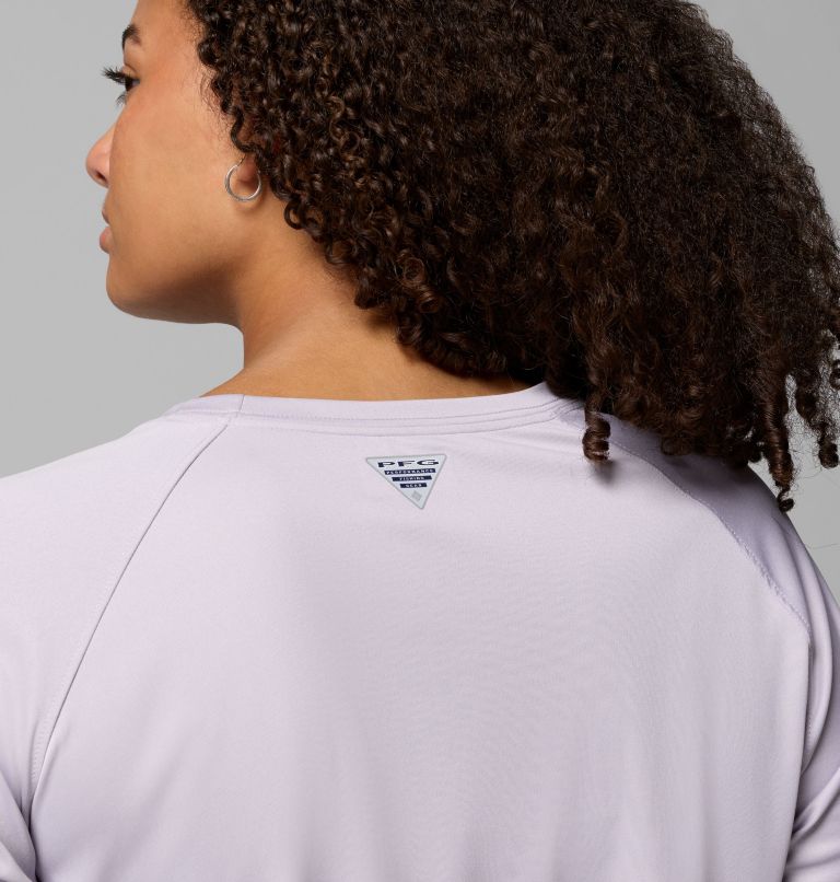 Women's PFG Tidal Tee II Long Sleeve Shirt - Plus Size, Color: Lavender Pearl Heather, White Logo, image 6