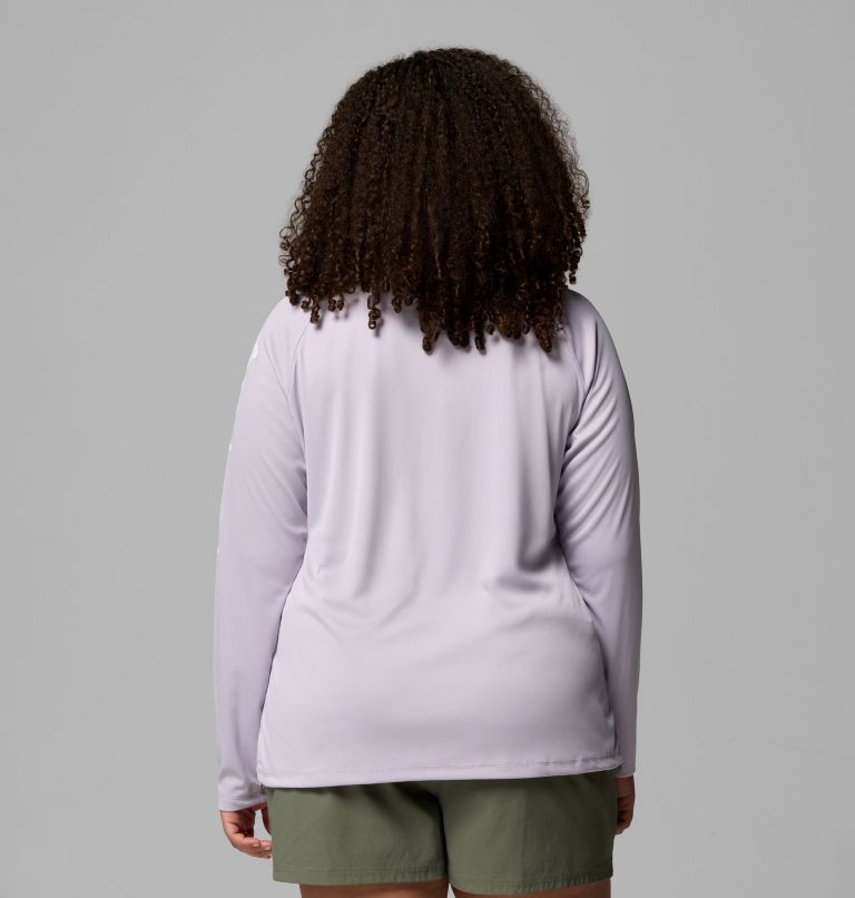 Women's PFG Tidal Tee II Long Sleeve Shirt - Plus Size, Color: Lavender Pearl Heather, White Logo, image 3