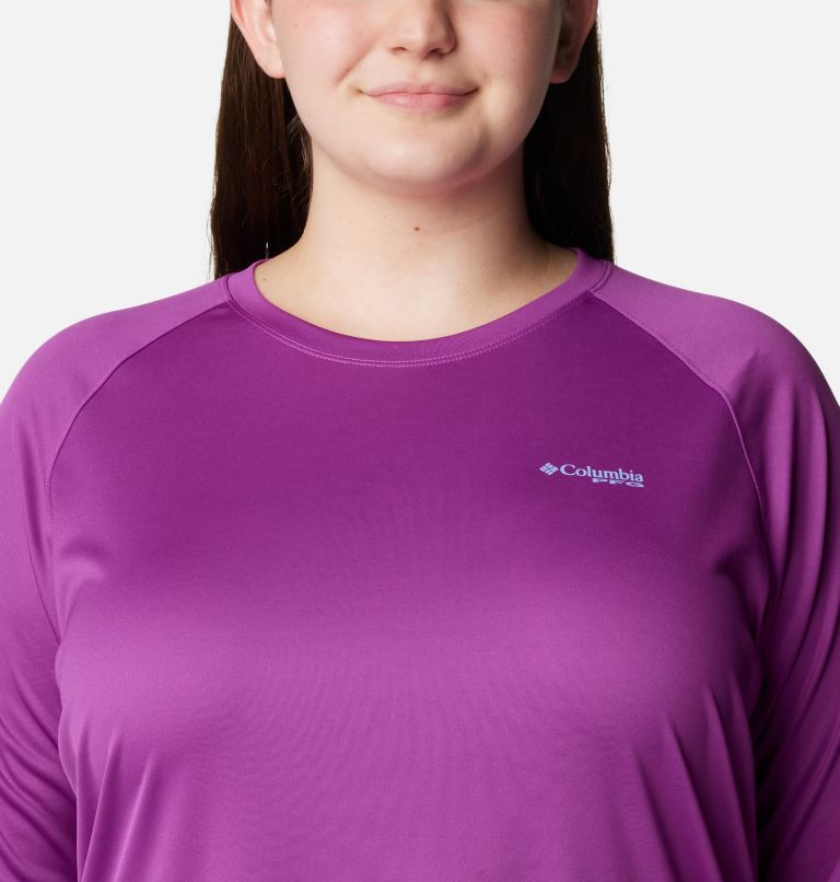 Women’s PFG Tidal Tee II Long Sleeve - Plus Size, Color: Berry Jam, Fairytale Logo, image 4