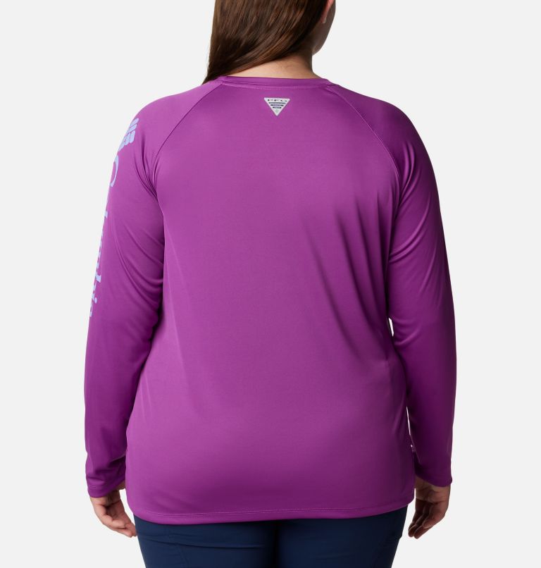 Women’s PFG Tidal Tee II Long Sleeve - Plus Size, Color: Berry Jam, Fairytale Logo, image 2