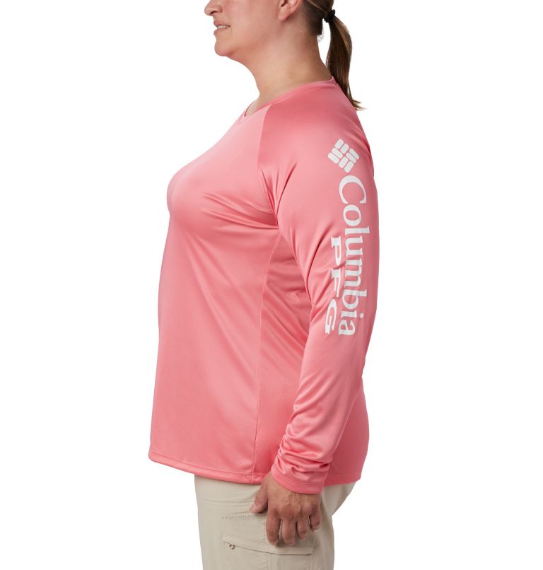 Women's PFG Tidal Tee II Long Sleeve Shirt - Plus Size, Color: Lollipop, White Logo, image 3