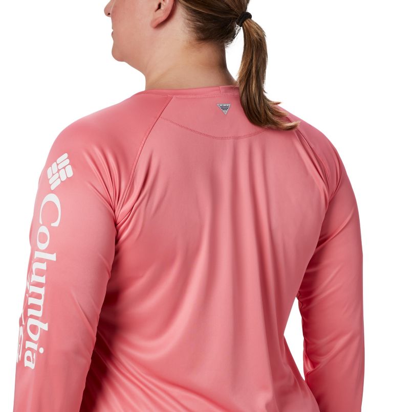 Women's PFG Tidal Tee II Long Sleeve Shirt - Plus Size, Color: Lollipop, White Logo, image 4