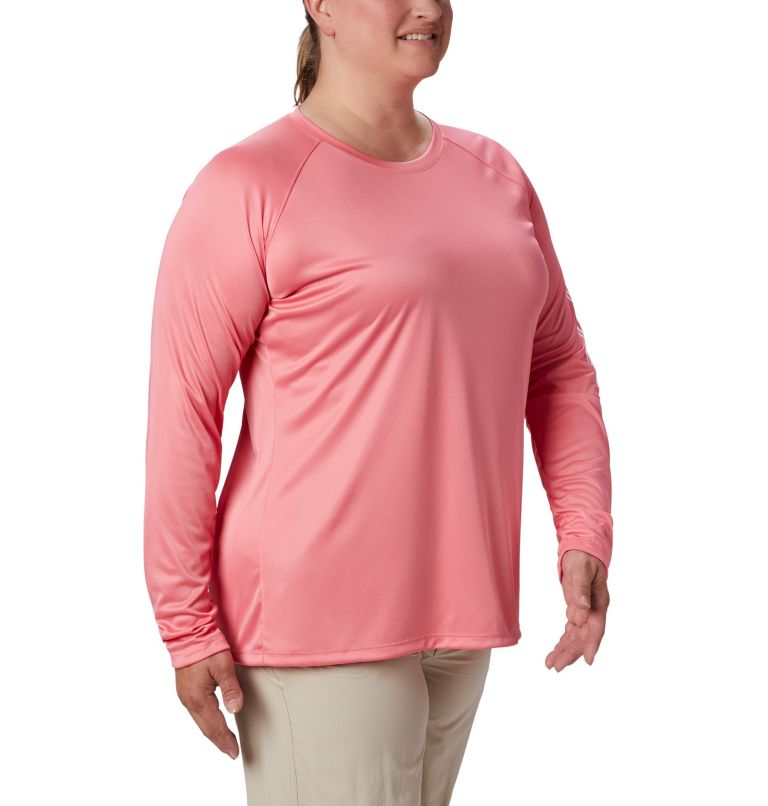 Women’s PFG Tidal Tee II Long Sleeve - Plus Size, Color: Lollipop, White Logo, image 5