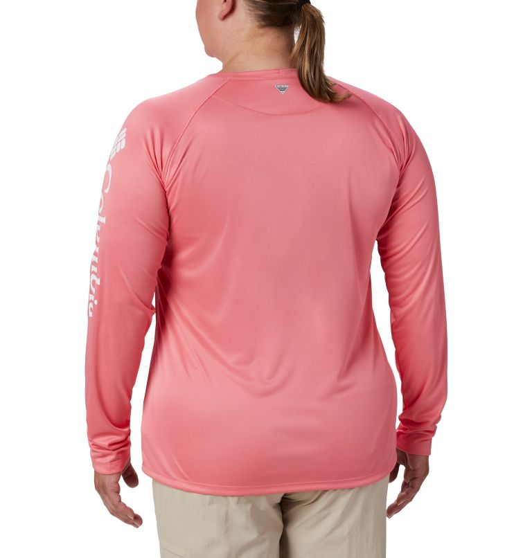 Women’s PFG Tidal Tee II Long Sleeve - Plus Size, Color: Lollipop, White Logo, image 2
