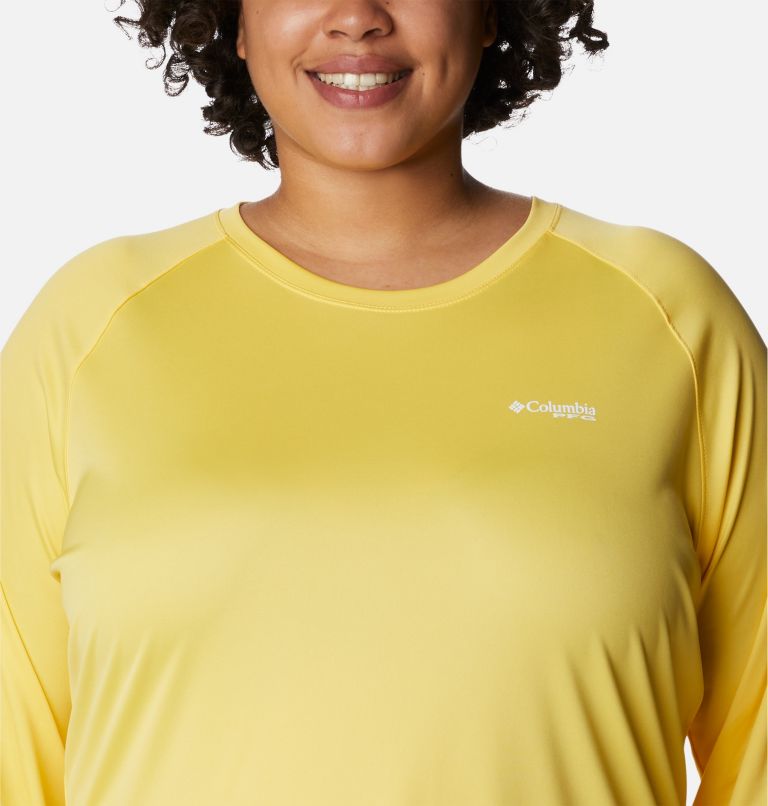 Women’s PFG Tidal Tee II Long Sleeve - Plus Size, Color: Sun Glow, White Logo, image 4